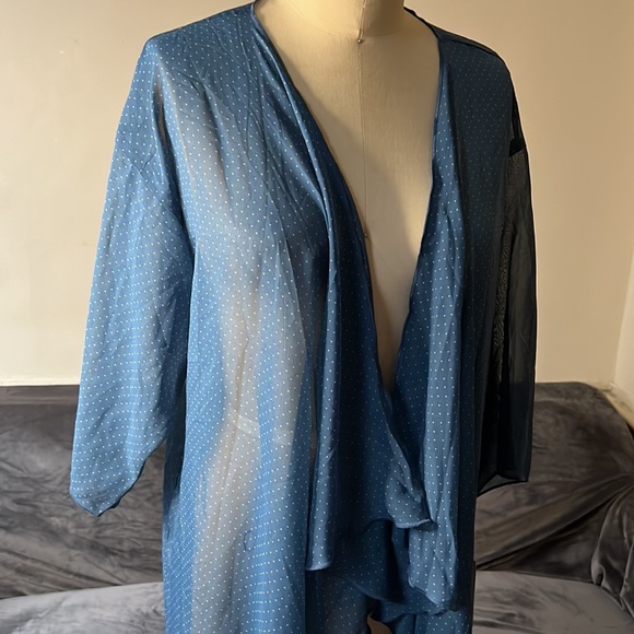 dusty blue with white polka dots LuLaRoe swim coverup / kimono NWT - Picture 2 of 5